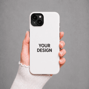 iPhone 15 Plus custom case white with uploaded photo design