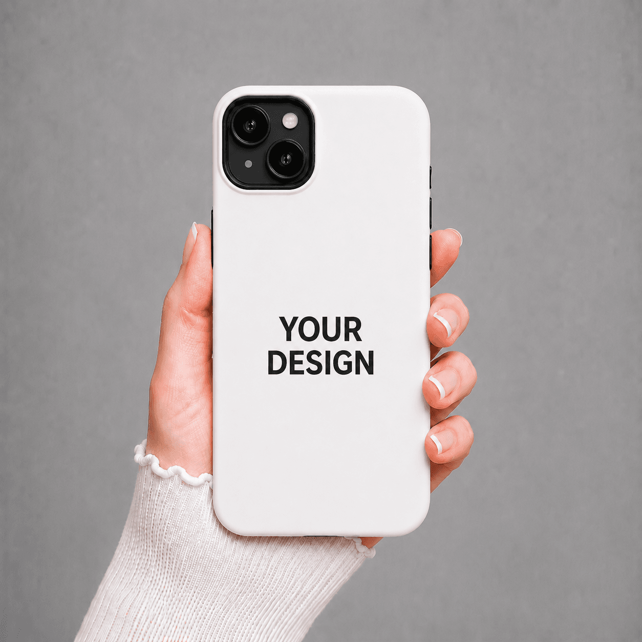 iPhone 15 Plus custom case white with uploaded photo design